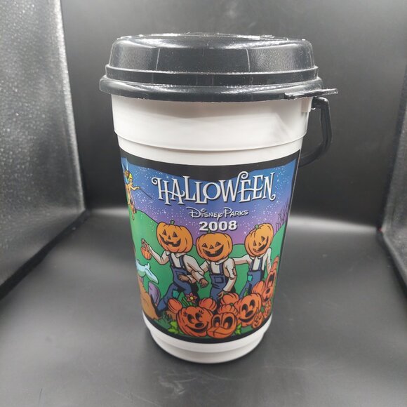 2008 Disney Parks Halloween Popcorn Bucket Ghosts Pumpkins Tinkerbell Goofy EUC - Picture 1 of 6